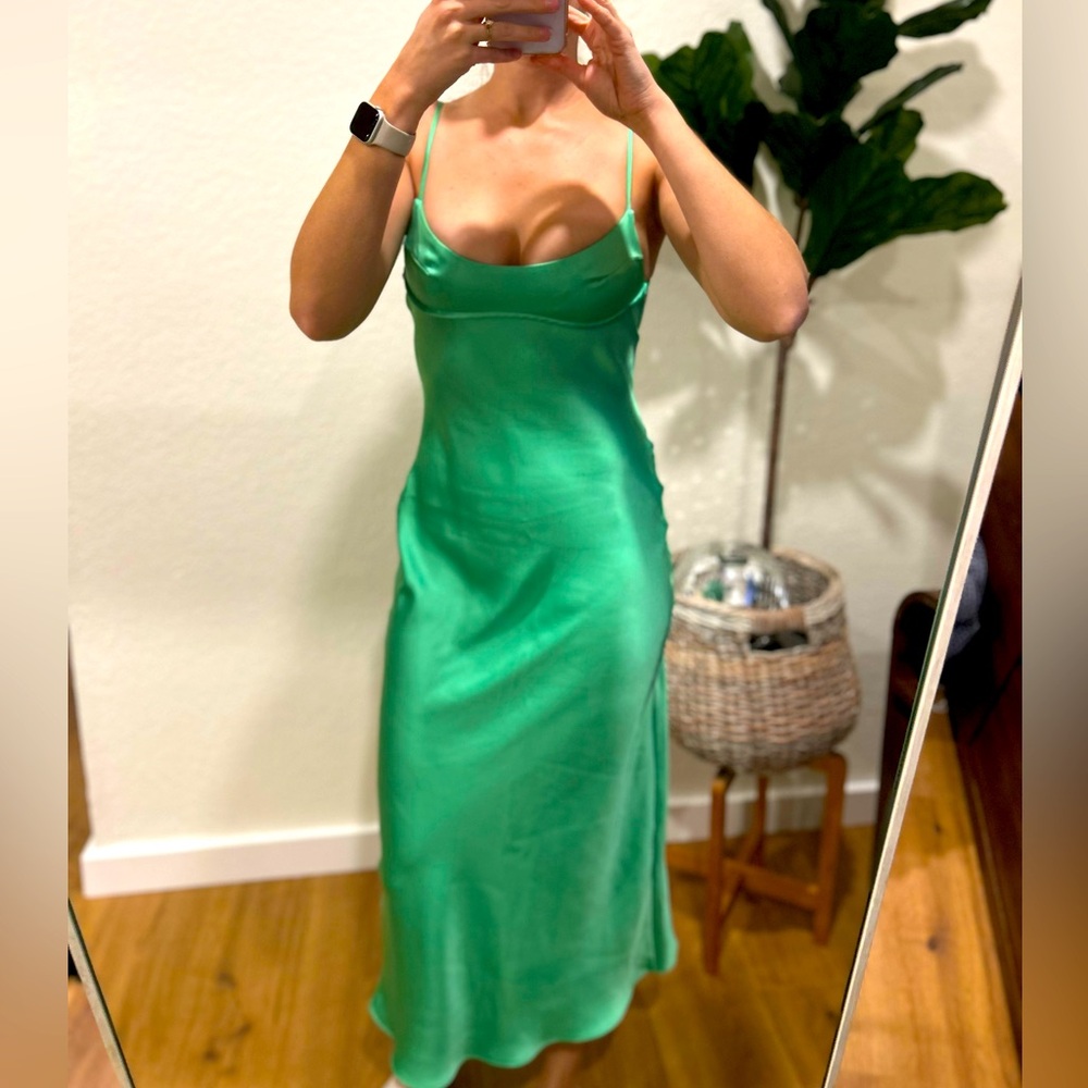Zara lime green silk slip dress
